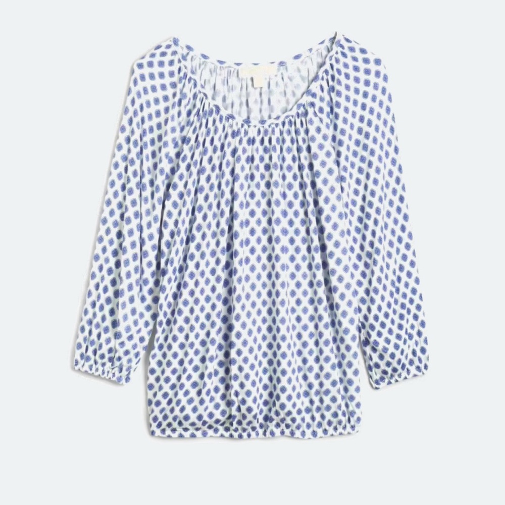 Michael Kors Blue and White Geometric Blouse